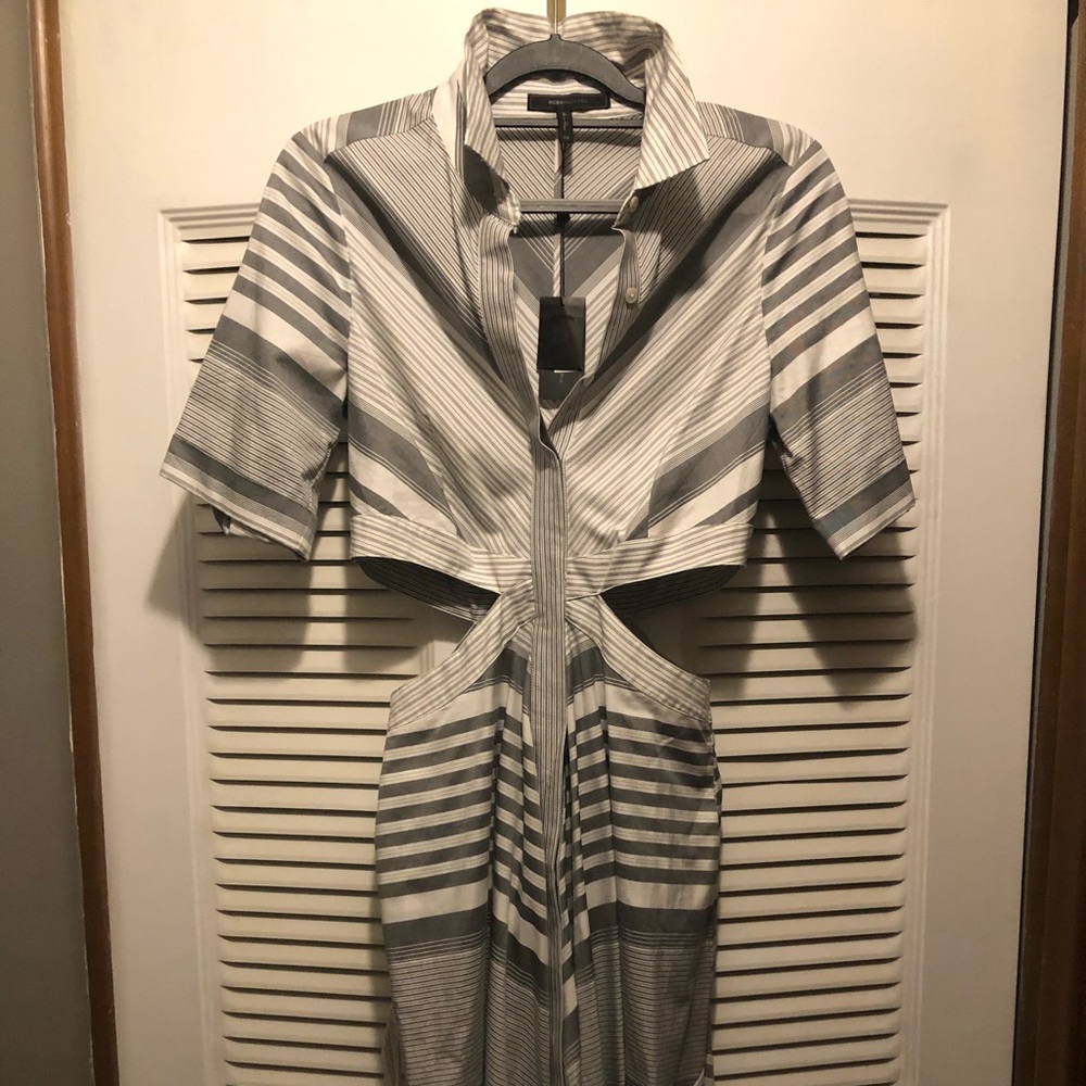 Bcbgmaxazria Striped Cutout Handkerchief Dress